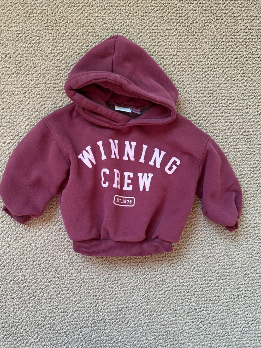 Zara Maroon Hooded Sweatshirt with 'Winning Crew' Print